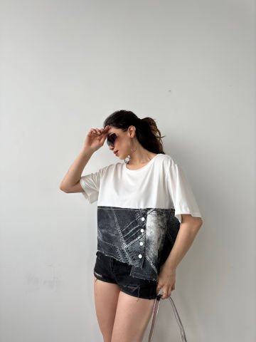 Gift Ekru-Beyaz T-shirt