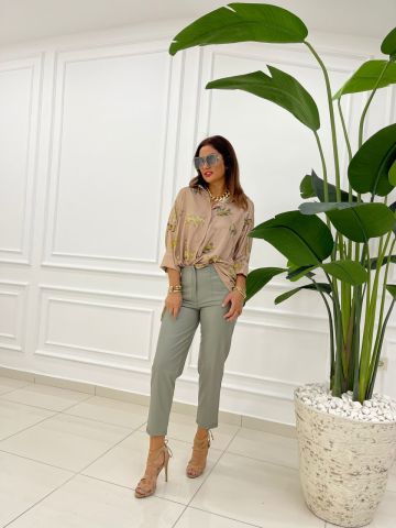 Luiza Yeşil Deri Pantolon