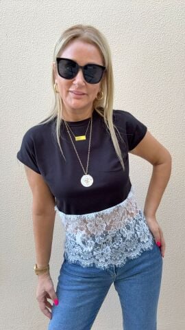 Şelwa Siyah Dantelli Basic
