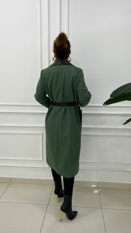 Breysa Kadın Haki Deri Kaşe Kaban