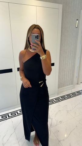 Aleza Tek Omuz Tokalı Elbise
