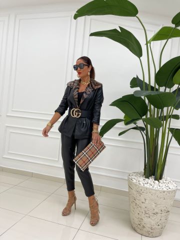 Zebra Desen Deri Blazer
