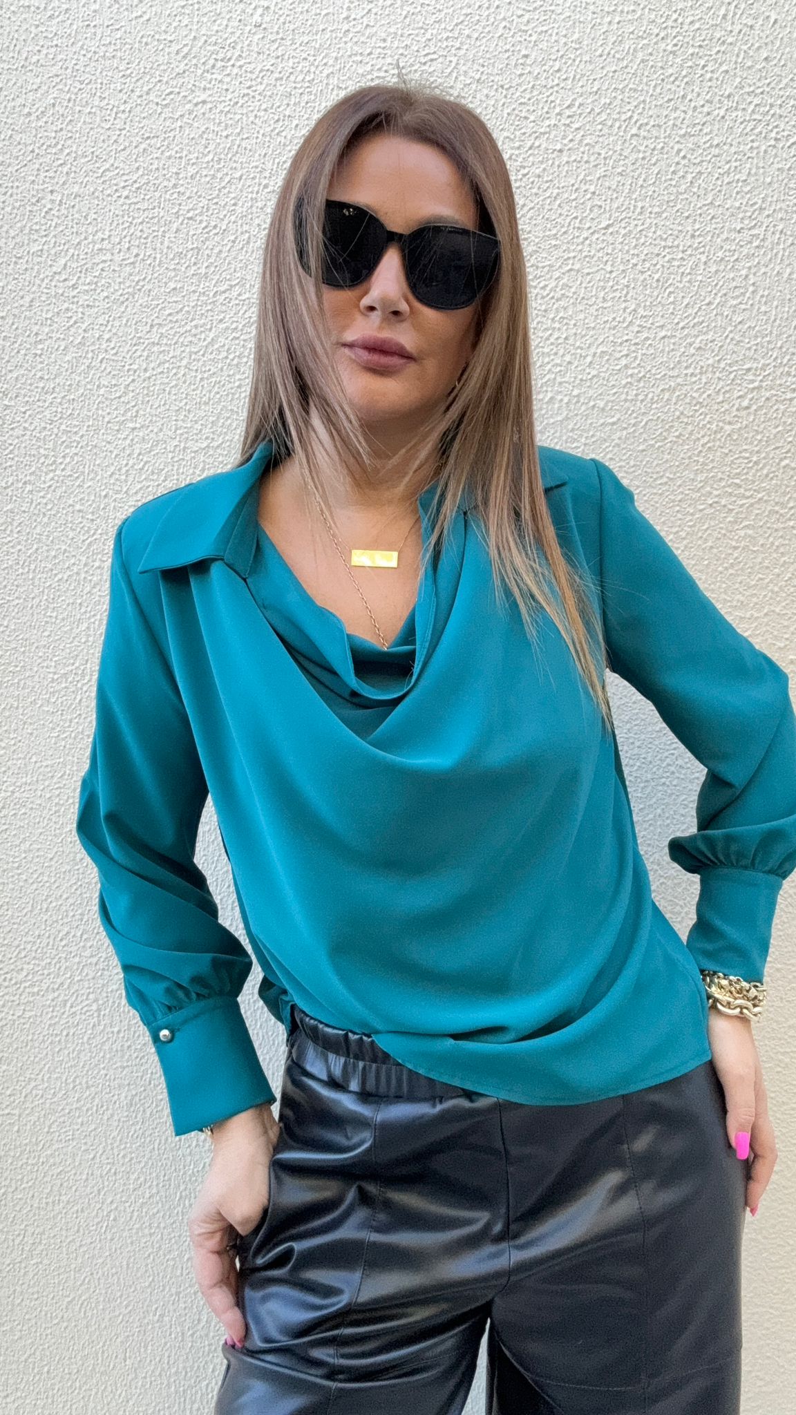 Degaje Yaka Petrol Yeşil Bluz