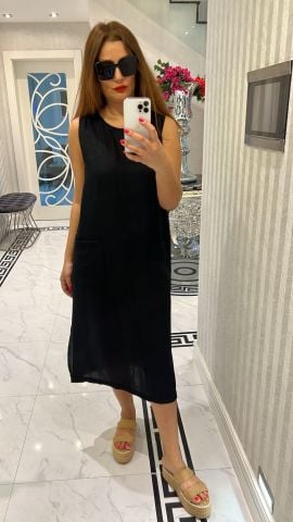 Liber Kadın Siyah Midi Elbise