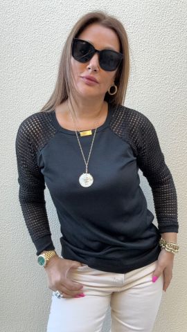 Sonya Siyah Kafes Triko