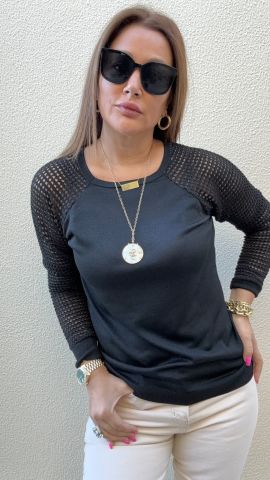 Sonya Siyah Kafes Triko