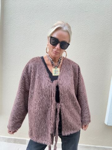 Senteka Kahverengi Bağlamalı Kırçıllı Ceket