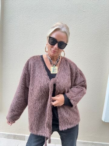 Senteka Kahverengi Bağlamalı Kırçıllı Ceket