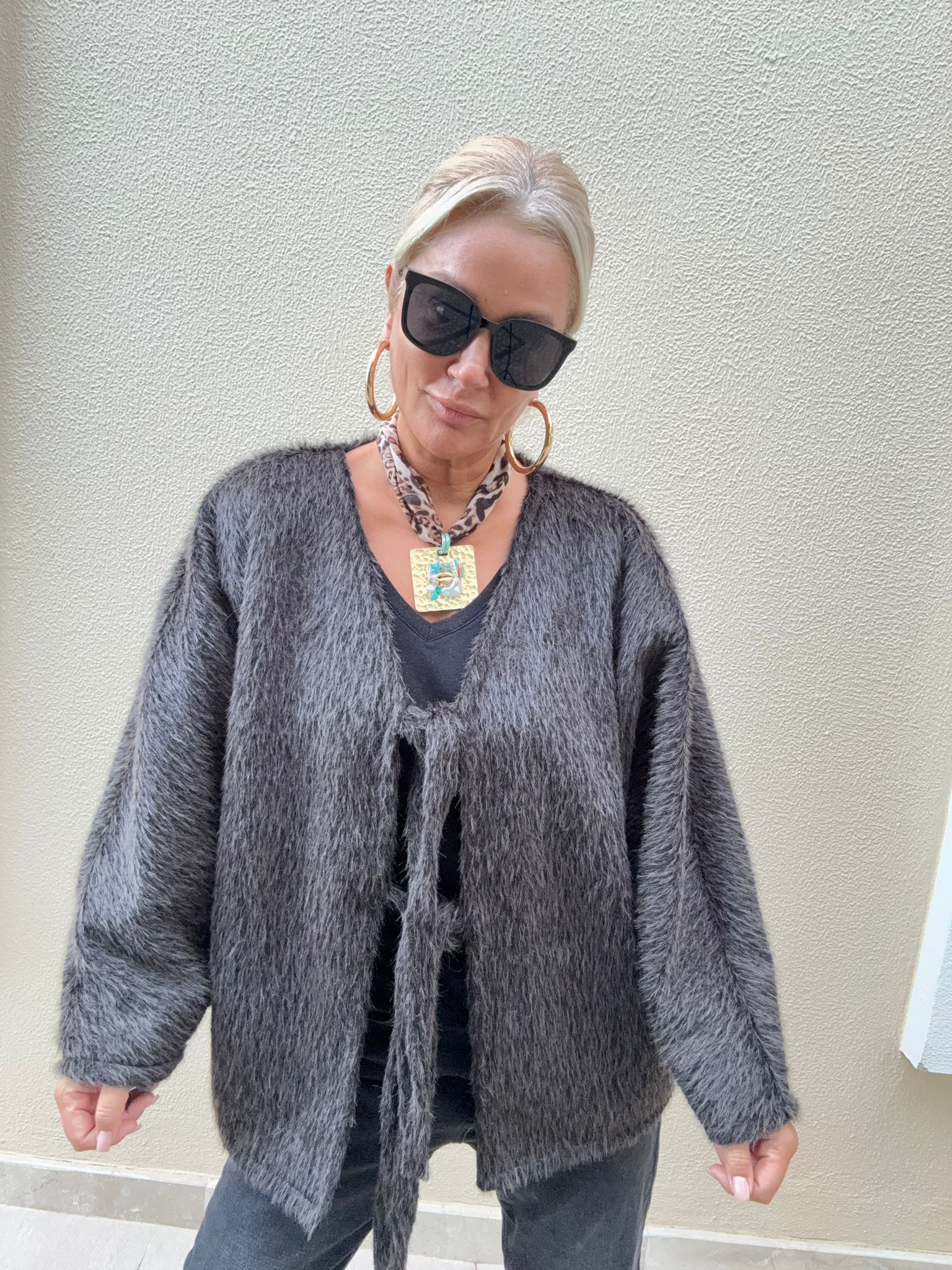 Senteka Koyu Füme Bağlamalı Kırçıllı Ceket