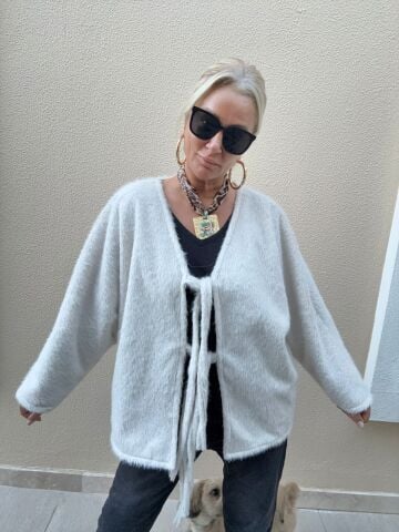 Senteka Taş Rengi Bağlamalı Kırçıllı Ceket