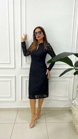 Neff Kadın Dantel Detay Siyah Elbise