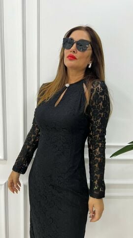 Neff Kadın Dantel Detay Siyah Elbise