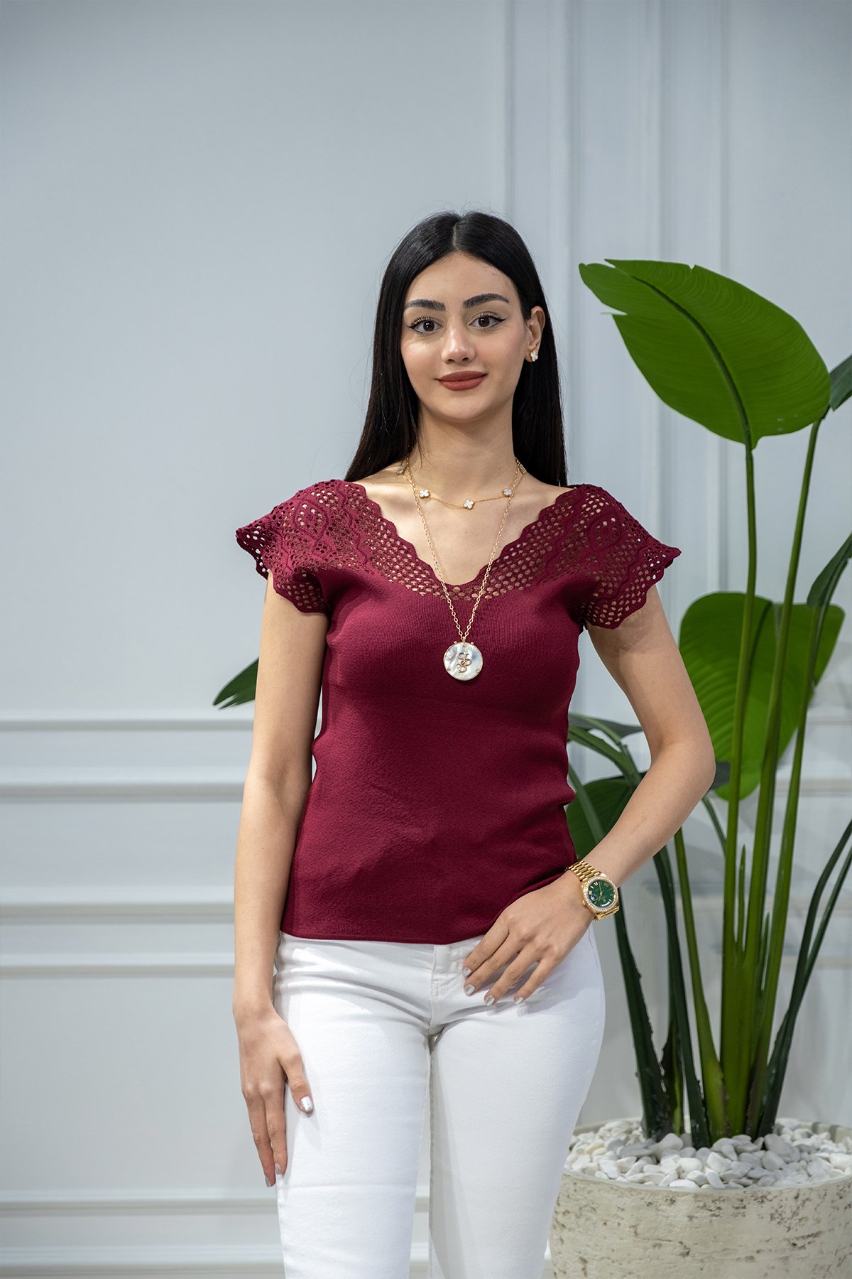 Tilda Bordo Ajurlu Triko BORDO - STD