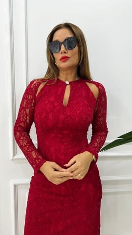 Neff Kadın Dantel Detay Kırmızı Elbise