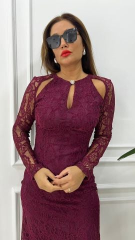 Neff Kadın Dantel Detay Bordo Elbise