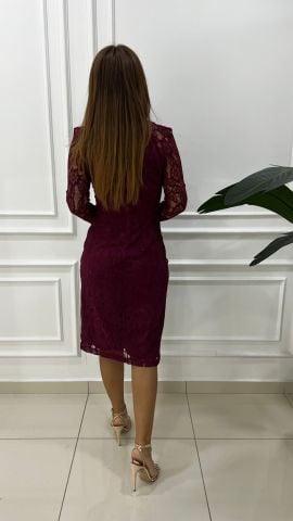 Neff Kadın Dantel Detay Bordo Elbise