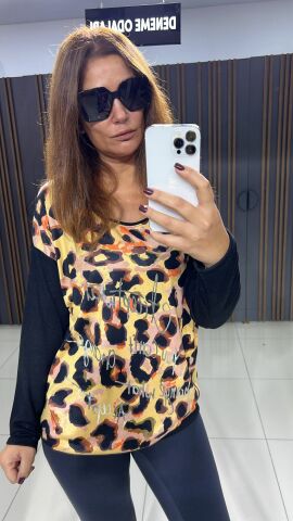 Arles Leopar Desen Sarı Triko