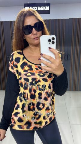 Arles Leopar Desen Sarı Triko