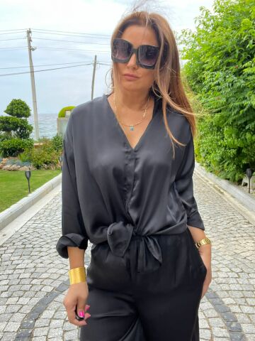 Dani Kadın Siyah Saten Takım