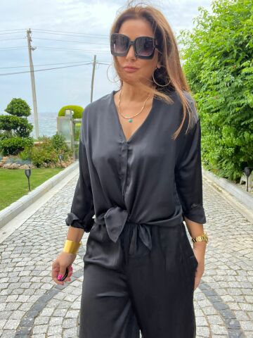 Dani Kadın Siyah Saten Takım
