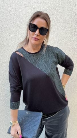 Tegra Kadın Siyah Simli Triko