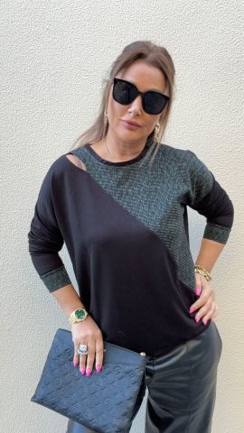 Tegra Kadın Siyah Simli Triko