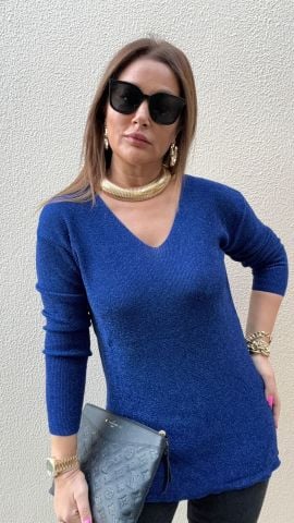 Melna Kadın Saks Simli Triko
