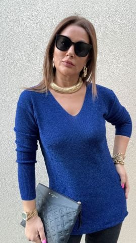 Melna Kadın Saks Simli Triko