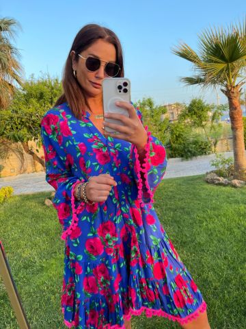Camila Pembe Ponponlu Elbise