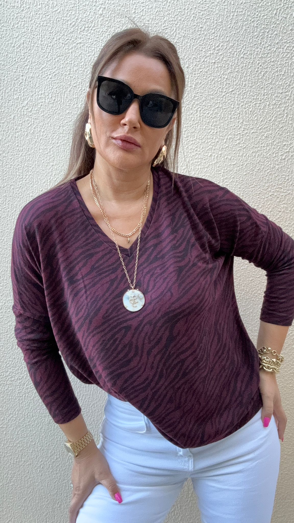 Clista Zebra Desen Mürdüm Triko
