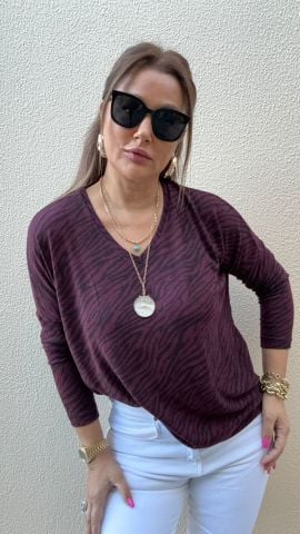 Clista Zebra Desen Mürdüm Triko