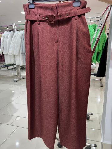 Kadın Kemerli Bordo Kumaş Pantalon