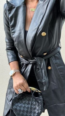 Holy Siyah Deri Trench