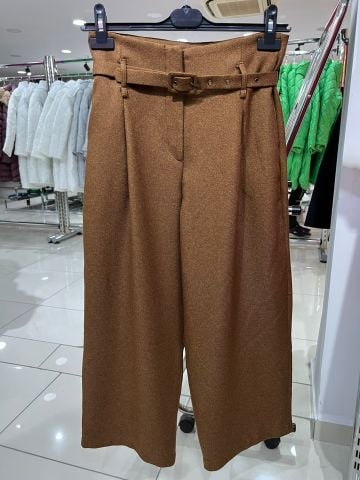 Kadın Kemerli Taba Kumaş Pantalon