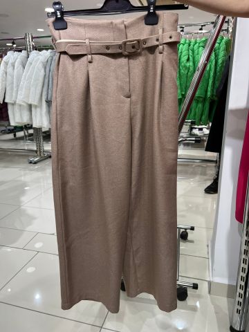 Kemerli Pudra Kumaş Pantalon