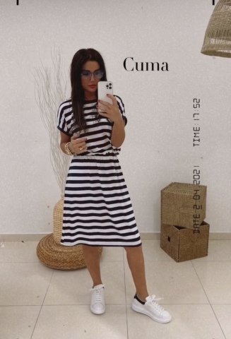 Carse Lacivert Çizgili Elbise