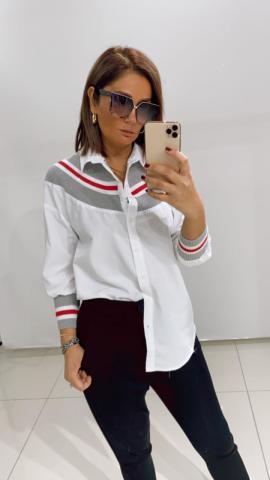 Gri Kırmızı Çizgili Gömlek Sweat
