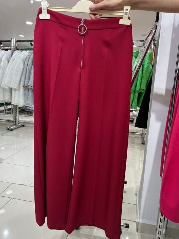 Kadın Bordo Geniş Paça Kumaş Pantalon