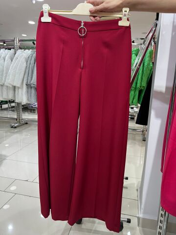 Kadın Bordo Geniş Paça Kumaş Pantalon