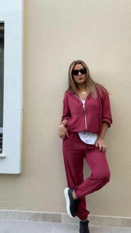 Zumba Bordo Fermuarlı Takım