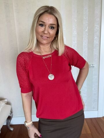 Zenya Kırmızı Büyük Beden Triko