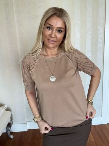 Zenya Camel Büyük Beden Triko