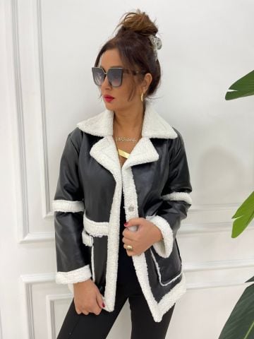 Mita Siyah Deri Ceket