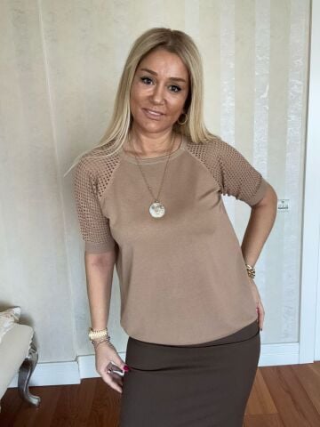 Zenya Camel Büyük Beden Triko
