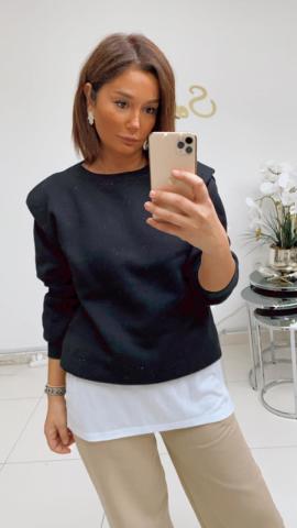 Vatkalı Siyah Sweat