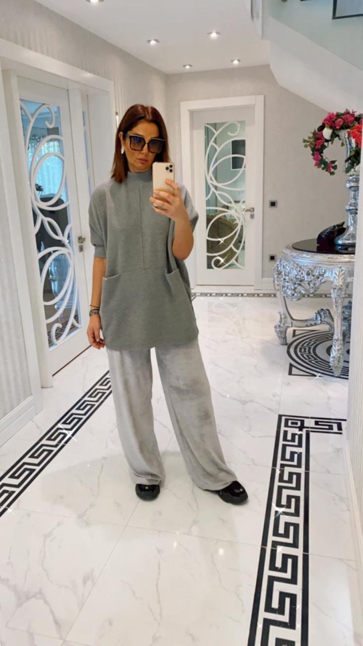 Stret Gri Kadife Pantalon