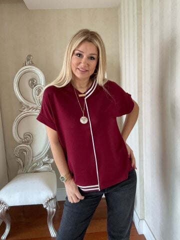 Elina Ribanalı V Yaka Bordo Bluz