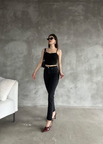 Mote Kadın Koyu Füme Jean