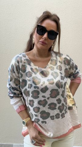 İthal Leopar Desen Bej Kazak