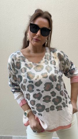 İthal Leopar Desen Bej Kazak